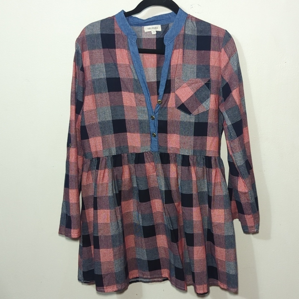 Velzera Plaid Babydoll Mini Dress Multicolor Women's Size Medium